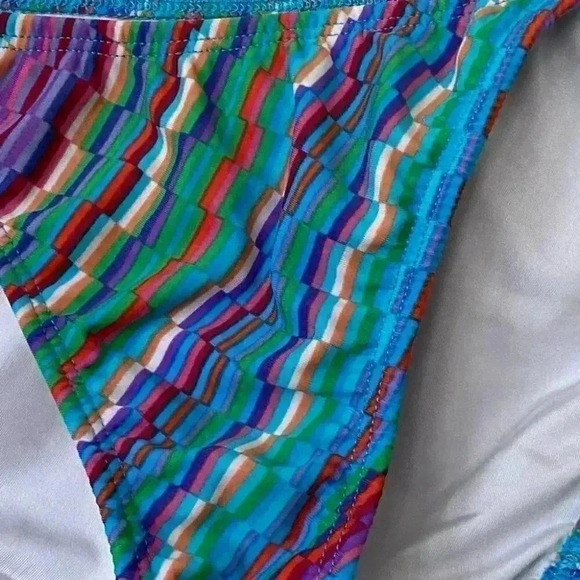 Multicolor Bikini Bottom Striped Side Tie w Beads Size Medium - Picture 3 of 8